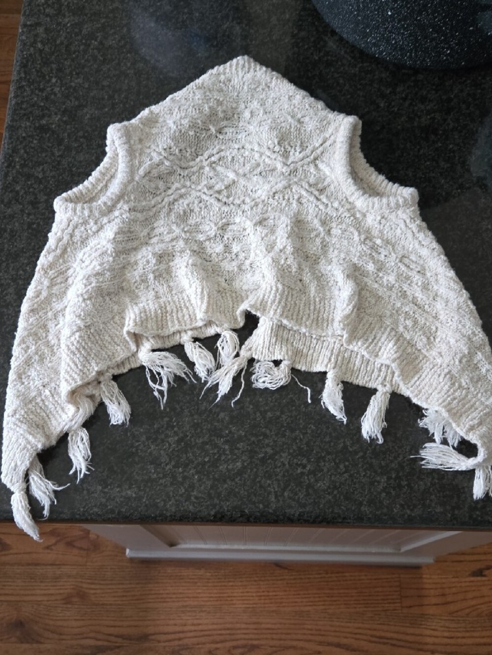 Toddler Cream Cable Knit Fringe Shrug Sweater Vest - Picture 4 of 5